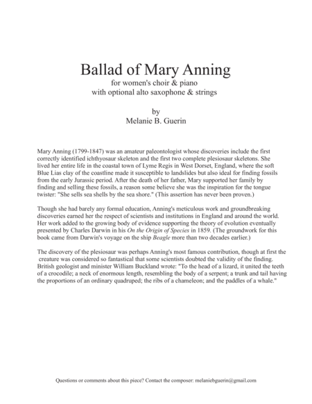 Free Sheet Music Ballad Of Mary Anning