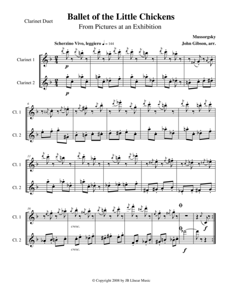 Ballet Of The Little Chickens By Mussorgsky For Clarinet Duet Sheet Music