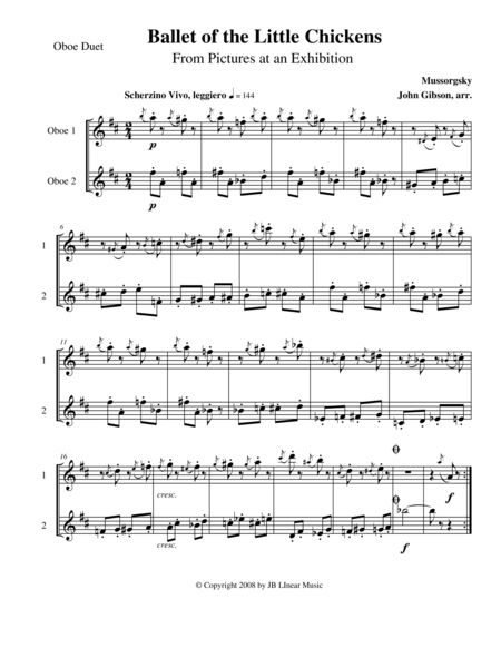 Ballet Of The Little Chickens By Mussorgsky For Oboe Duet Sheet Music