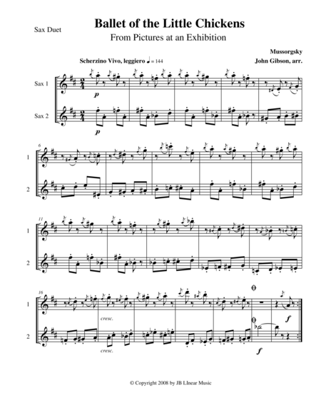 Free Sheet Music Ballet Of The Little Chickens By Mussorgsky For Sax Duet