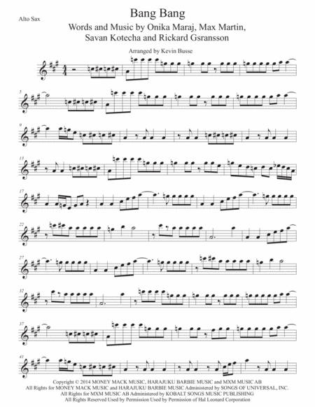 Bang Bang Original Key Alto Sax Sheet Music