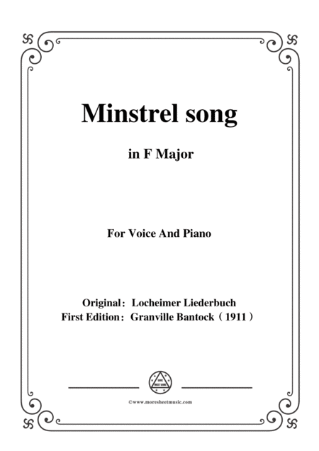 Bantock Folksong Minstrel Song Minnelied In F Major For Voice And Piano Sheet Music