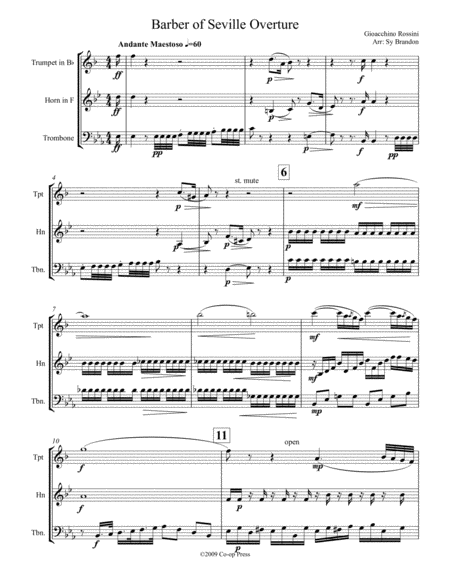 Free Sheet Music Barber Of Seville Overture For Brass Trio