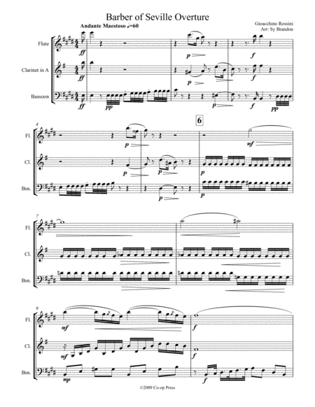 Barber Of Seville Overture For Woodwind Trio Sheet Music