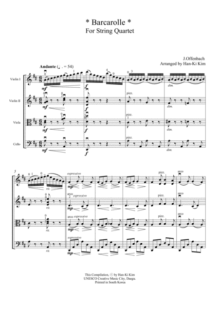Free Sheet Music Barcarolle For String Quartet