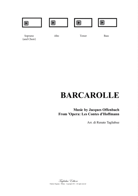 Free Sheet Music Barcarolle J Offenbach Arr For Satb Choir Pdf File With Embedded Mp3 Files Of The Individual Parts