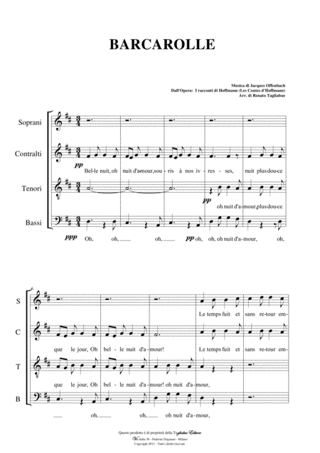 Free Sheet Music Barcarolle J Offenbach Arr For Satb Choir