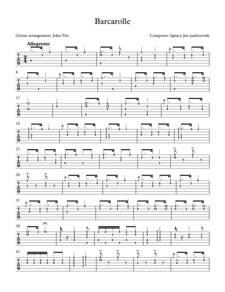 Free Sheet Music Barcarolle Tab