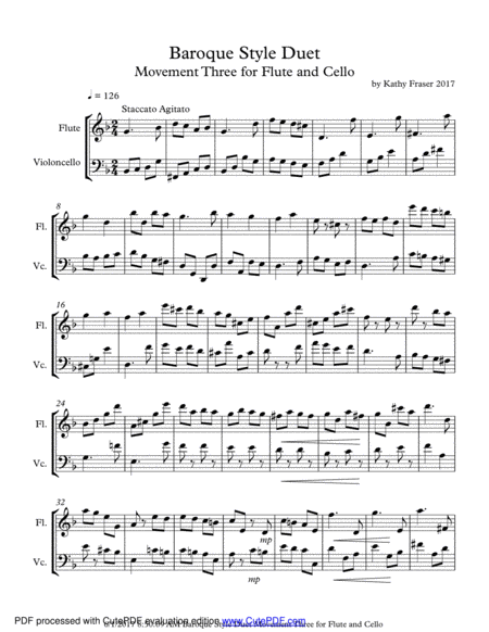 Baroque Style Duet For Flute And Cello Third Movement Sheet Music