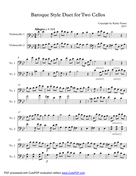 Baroque Style Duet For Two Cellos Sheet Music