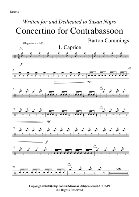 Free Sheet Music Barton Cummings Concertino For Contrabassoon And Concert Band Percussion Part