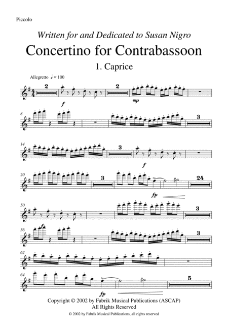 Free Sheet Music Barton Cummings Concertino For Contrabassoon And Concert Band Piccolo Part