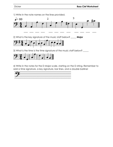 Bass Clef Worksheet Sheet Music