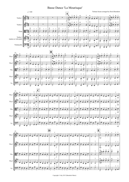 Free Sheet Music Basse Dance By Susato For String Quartet