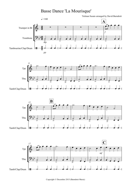 Basse Dance By Susato For Trumpet And Trombone Duet Sheet Music