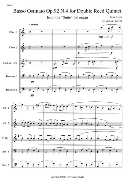 Free Sheet Music Basso Ostinato Op 92 N 4 For Double Reed Quintet