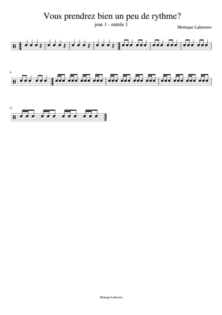 Batterie Vous Prendrez Bien Un Peu De Rythme Menu 1 Entre 1 Sheet Music