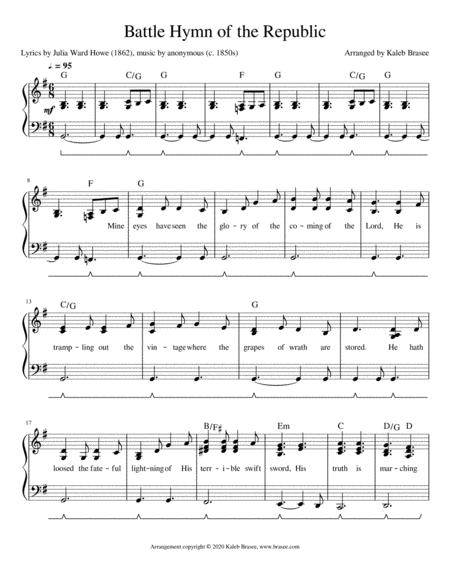 Battle Hymn Of The Republic Piano Solo With Lyrics And Chords Sheet Music