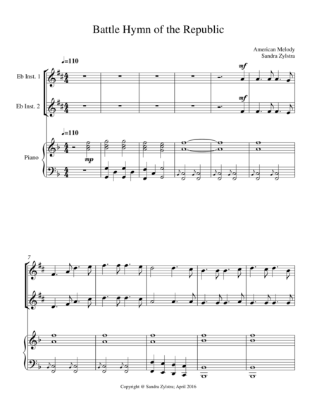 Battle Hymn Of The Republic Treble Eb Instrument Duet Sheet Music