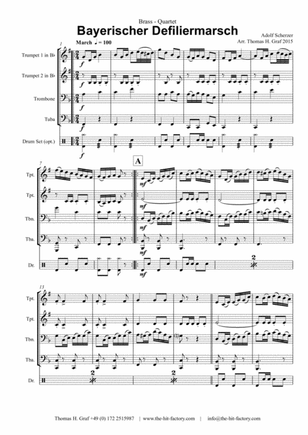 Bayerischer Defiliermarsch German March Oktoberfest Brass Quartet Sheet Music