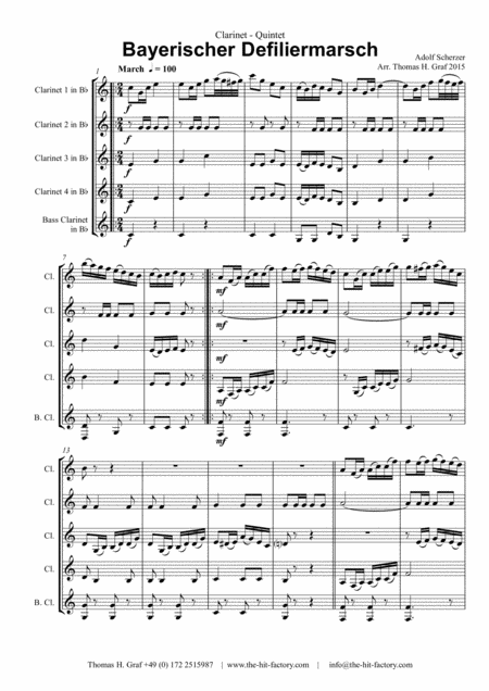 Bayerischer Defiliermarsch German March Oktoberfest Clarinet Quintet Arrangement Thomas H Graf Sheet Music