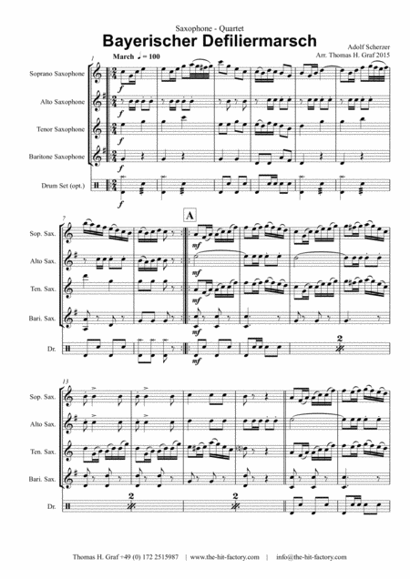 Bayerischer Defiliermarsch German March Oktoberfest Saxophone Quartet Sheet Music