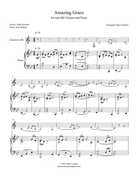 Bb Clarinet Theme And Variations On Amazing Grace Sheet Music