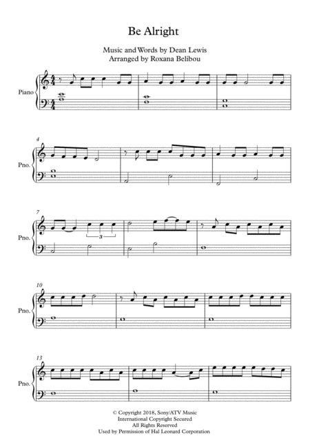 Be Alright By Dean Lewis Easy Piano Sheet Music