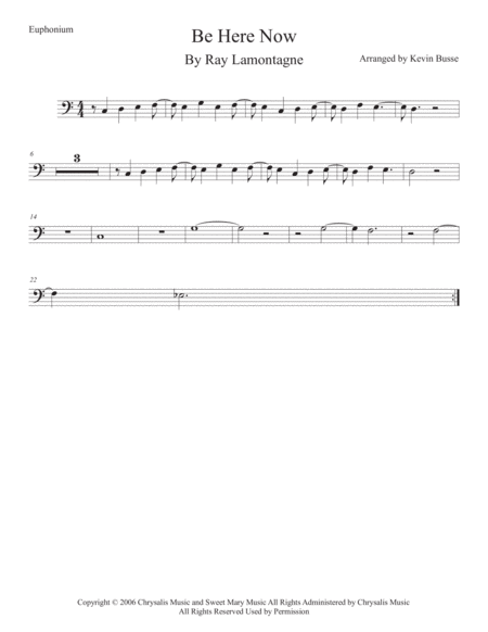 Be Here Now Euphonium Easy Key Of C Sheet Music