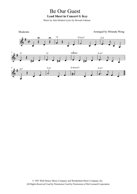 Free Sheet Music Be Our Guest Alto Tenor Saxophone Solo Concert Key