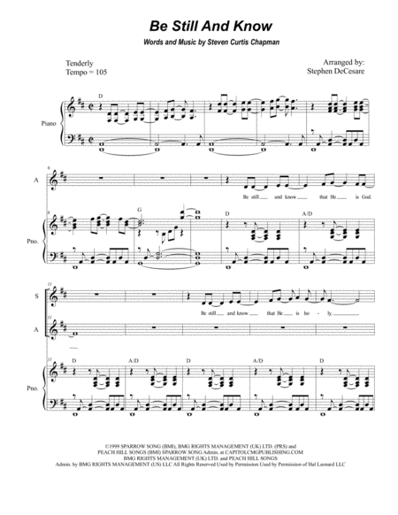 Free Sheet Music Be Still And Know For 2 Part Choir Sa