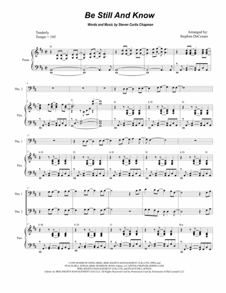 Free Sheet Music Be Still And Know Trombone Duet