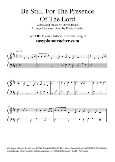 Free Sheet Music Be Still For The Presence Of The Lord Very Easy Piano