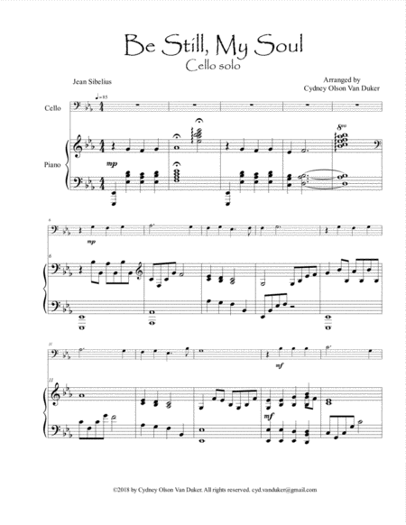 Be Still My Soul Cello Solo Sheet Music