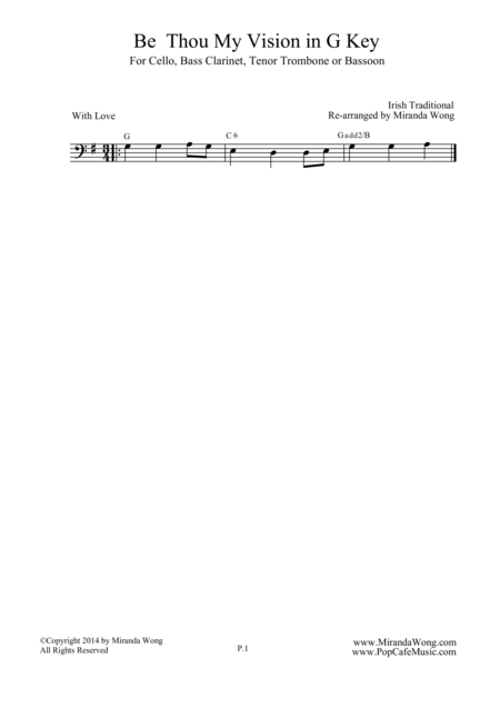 Be Thou My Vision Cello Solo In G Key Romantic Version Sheet Music