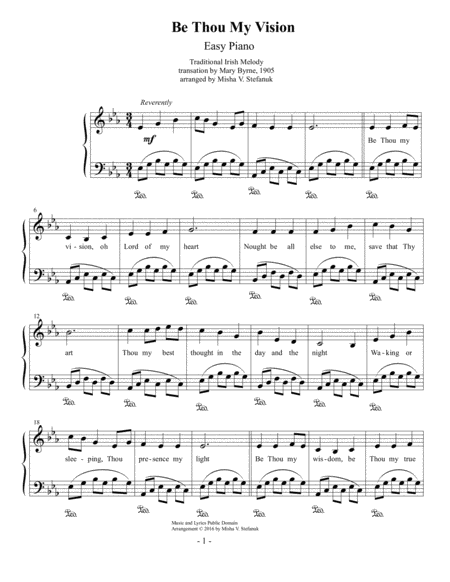 Free Sheet Music Be Thou My Vision Easy Piano