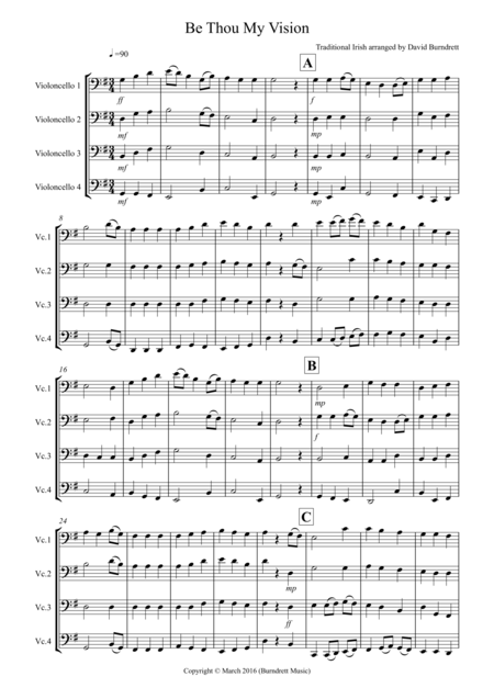 Free Sheet Music Be Thou My Vision For Cello Quartet