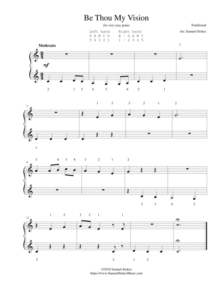 Be Thou My Vision For Very Easy Piano Sheet Music