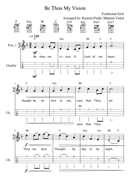 Be Thou My Vision Intermediate Ukulele Tabs Fingerpicking Sheet Music