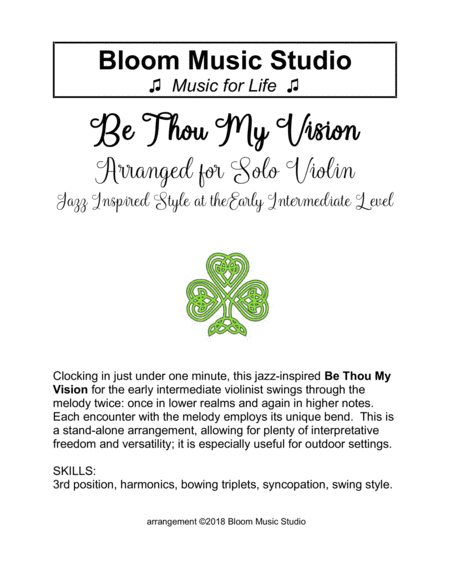 Be Thou My Vision Jazz Inspired Solo For Intermediate Violin Sheet Music