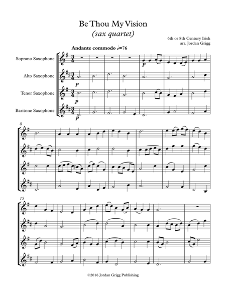 Be Thou My Vision Sax Quartet Sheet Music