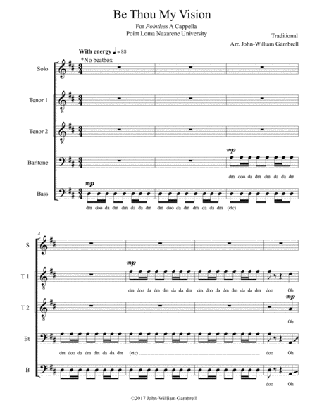 Free Sheet Music Be Thou My Vision Ttbb Solo