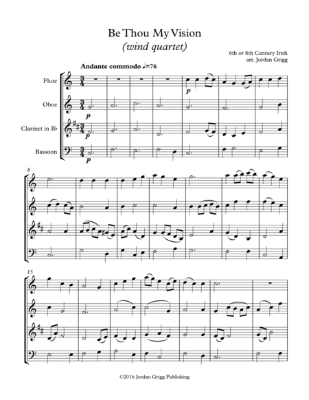 Free Sheet Music Be Thou My Vision Wind Quartet