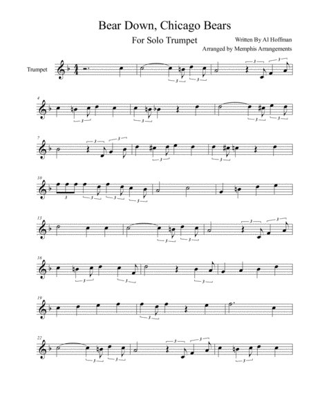 Free Sheet Music Bear Down Chicago Bears Trumpet Sheet Music