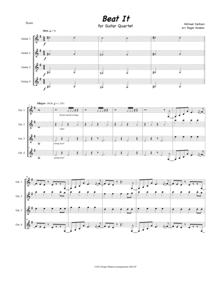 Beat It For Guitar Quartet Sheet Music