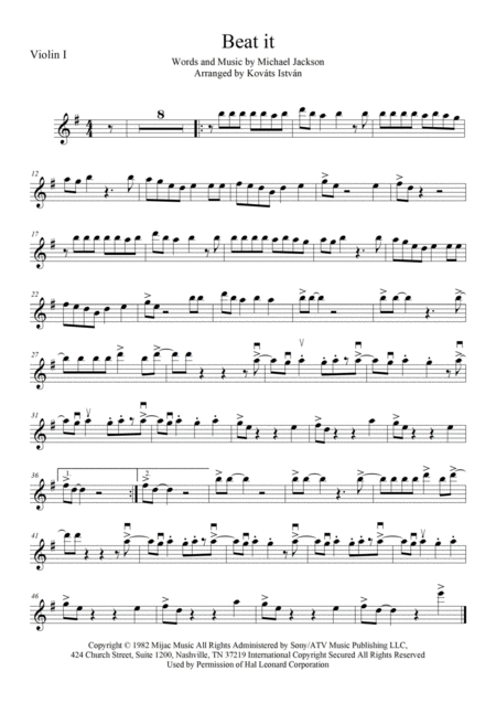 Beat It String Quartet Cover Sheet Music