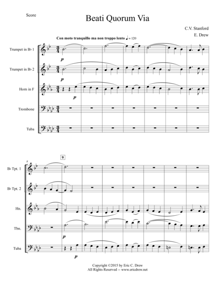 Beati Quorum Via For Brass Quintet Sheet Music