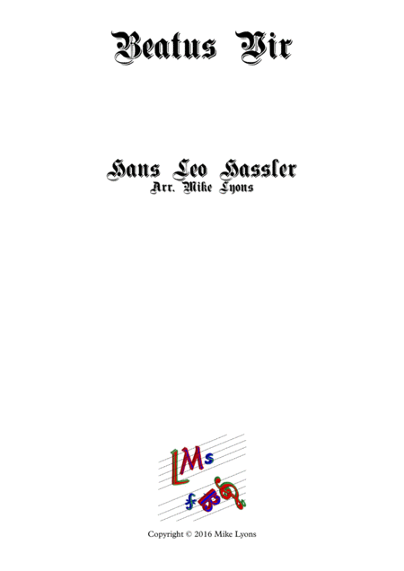 Beatus Vir Hans Leo Hassler Brass Quartet Sheet Music