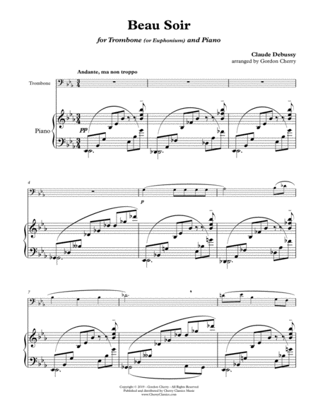 Beau Soir For Trombone Or Euphonium And Piano Sheet Music