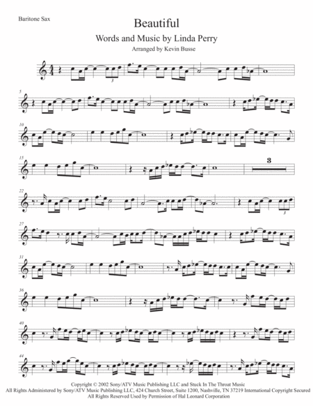 Free Sheet Music Beautiful Bari Sax Original Key